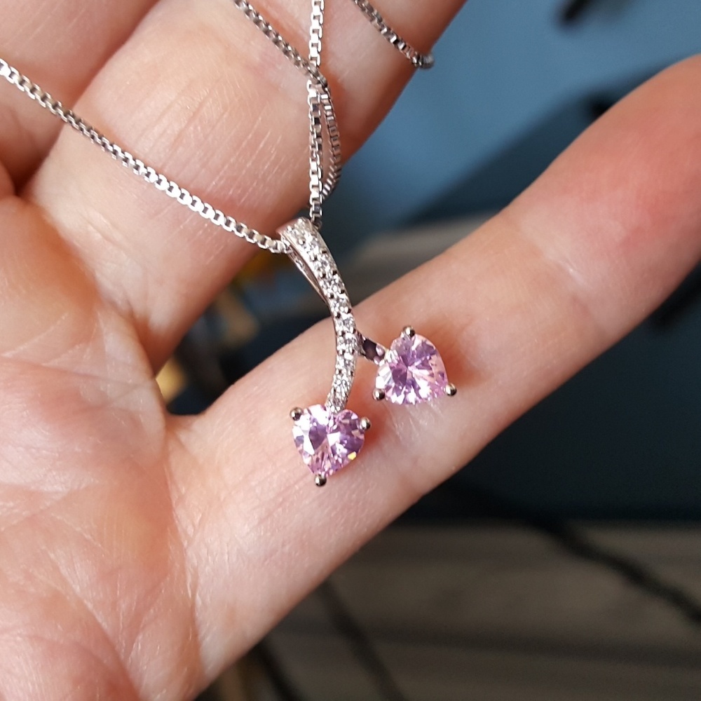 Pink Cubic Zirconia Hearts Pendant